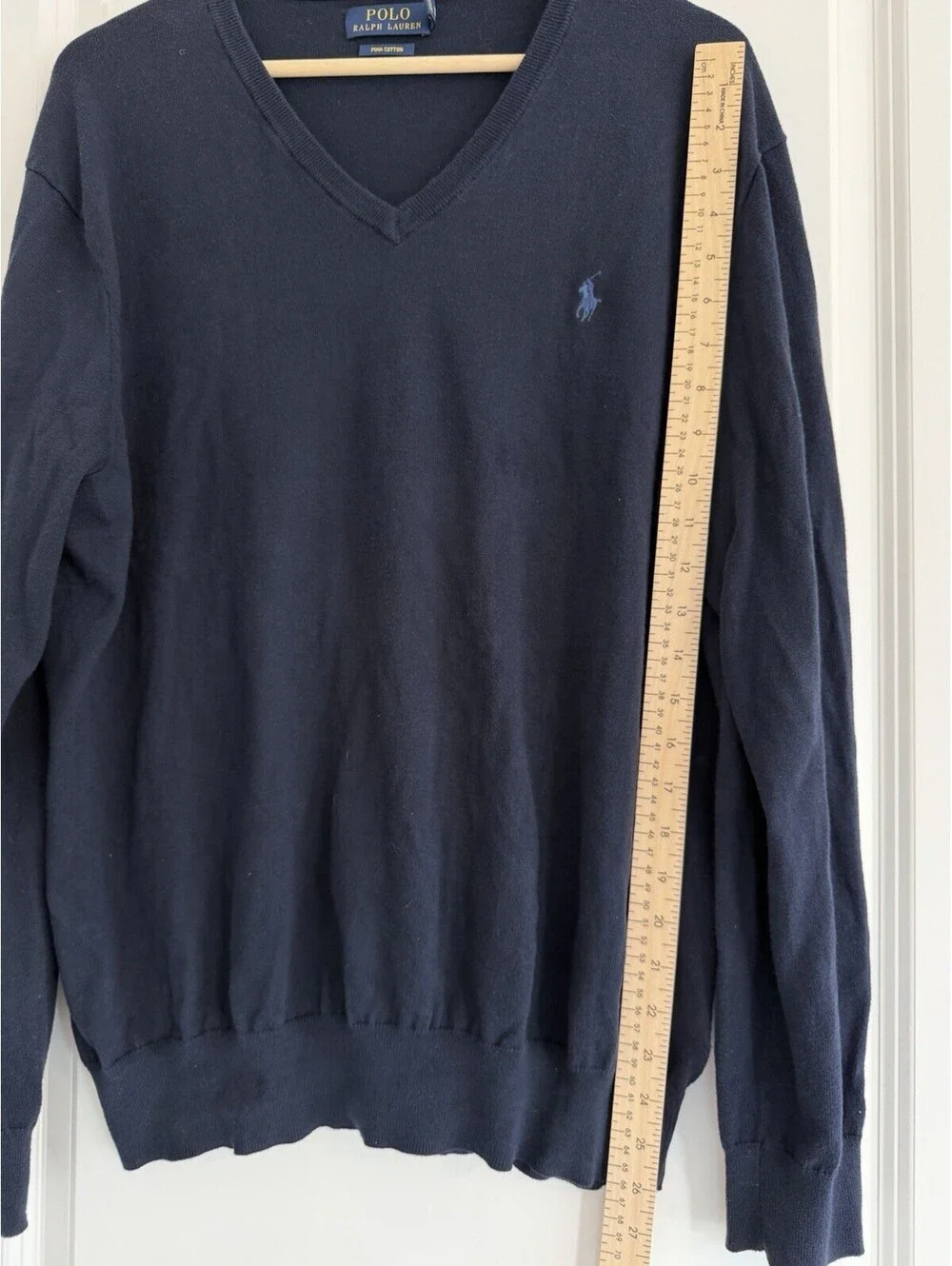 Polo Ralph Lauren Navy V-Neck Sweater Size L Pima Cotton Classic Preppy Timeless
